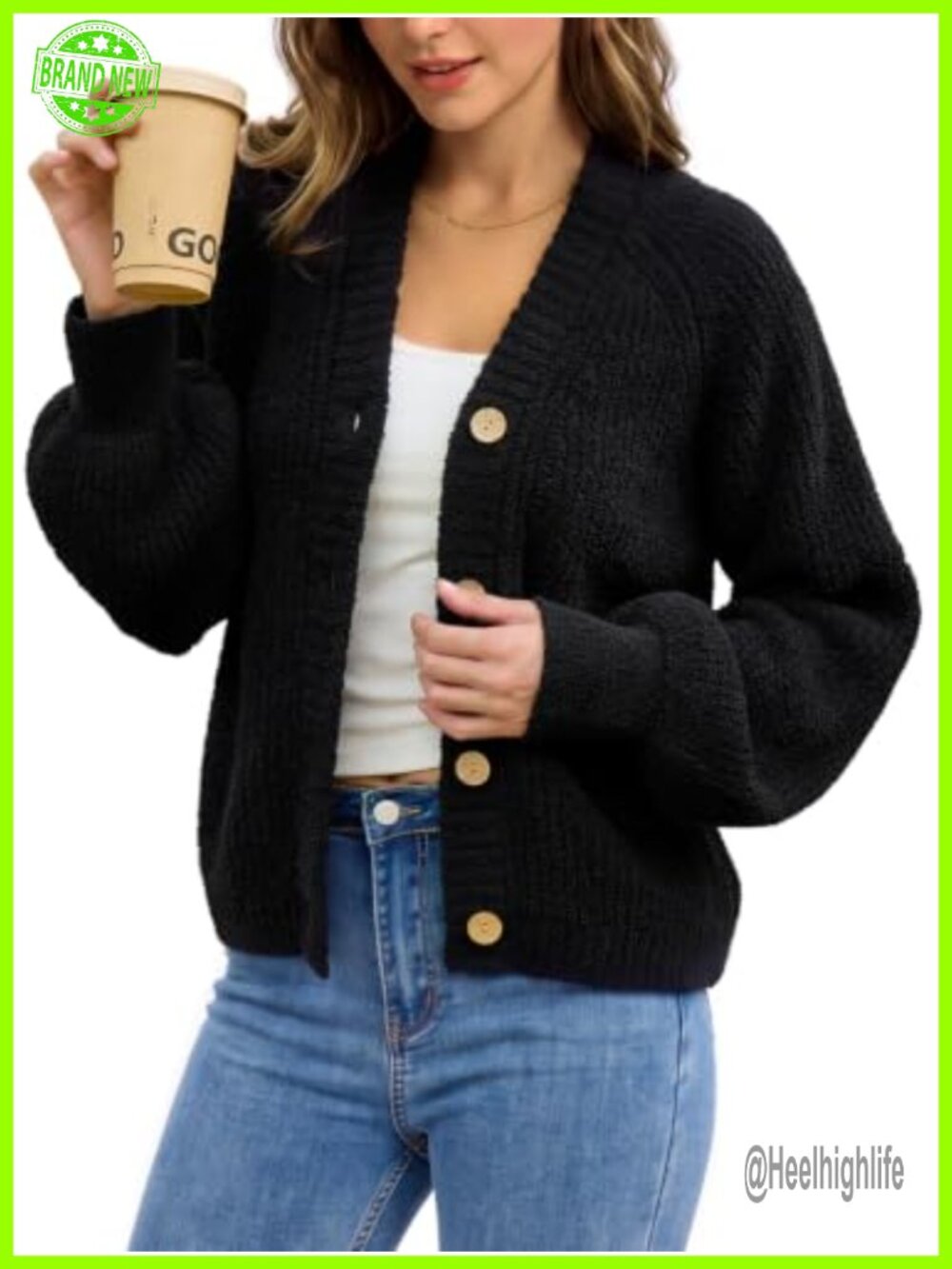 Open Front Button Down Cardigan Sweater Women Casual Short Knit Fall